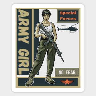 White Anime Army Girl Sticker